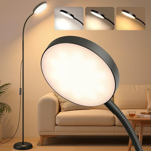 VASAGLE Stehlampe, 3 Farben, 10 Helligkeiten, Schlanke LED Leselampe Stehend, Dimmbar Einstellbare Flexible Stehleuchte für Kinderzimmer, Büro, Wohnzimmer, Ecke, Nachttisch, Mattschwarz LFL017BD02