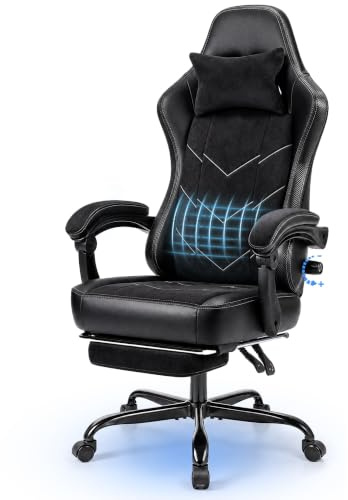 JUMMICO Gaming Stuhl Stoff Ergonomisch für Langzeitkomfort, Bürostuhl mit Fußstütze & Dynamischer Lordosenstütze, Atmungsaktiver Schreibtischstuhl für Gaming & Homeoffice, 150kg, Schwarz