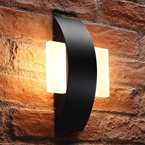 Auraglow Integrated 11W LED Indoor/Outdoor IP54 Warm White Frosted Glass Black Wall Light (Square) | IP54 indoor outdoor warm white 3000K, 500 lumen, aluminium, no bulb changes needed, for porch and garden use