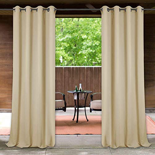StangH Outdoor-Vorhänge, Beige, wasserdicht, Dicker Stoff, lichtblockierend, Verdunklung, Terrassenvorhänge mit Ösen, wärmeisolierend, für Lanai/Veranda/Open-Air-Essen, 122 x 84 cm, 1 Vorhang