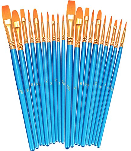 BOSOBO Paint Brushes Set, 2 Pack 20 Pcs Round Pointed Tip Paintbrushes Nylon Hair Artist Acrylic Paint Brushes for Acrylic Oil Watercolor, Face Nail Art, Miniature Detailing & Rock Painting, Blue