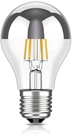 ledscom.de E27 LED Leuchtmittel, A60, warmweiß (2700 K), 4,1 W, 461lm, Kopfspiegel (silber)