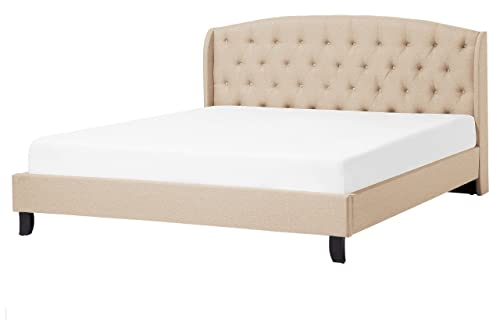 Bett Polsterbett beige mit Lattenrost 160x200cm Bettgestell Leinenoptik Bordeaux