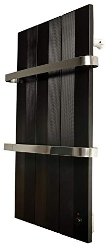 Finesa Badheizkörper elektrisch mit Thermostat – Design Badheizkörper Paneel flach – 800x548 mm | 600 W – elektrischer Handtuchheizkörper Bad – energiesparend – 5 Jahre Garantie - Schwarz