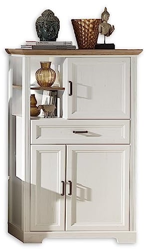 Stella Trading Stauraumelement in Pinie hell, Artisan Eiche Optik - Wohnzimmerschrank mit LED-Beleuchtung und viel Stauraum im Landhausstil - 93 x 150 x 42 cm (B/H/T)