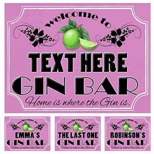 PERSONALISED GIN BAR PINK NOVELTY GIFT IDEA METAL TIN WALL SIGN LEMON THEME HOME BAR MAN CAVE PARTY (111PER)