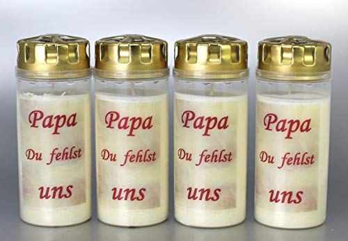 3er Set Grabkerzen Papa, (16x6 cm) - Grablicht mit 4 Tage Brenndauer - (3907) - Wetterfestes Trauerlicht mit Sturmdeckel - Hochwertige Trauerkerze - Edle Gedenkkerze aus Deutschland