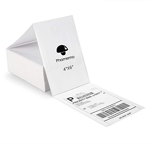 Phomemo 4x6 Thermal Direct Shipping Etikett,500 Stk 4x6 selbstklebendes Thermo-Versandetikettenpapier,geeignet für Expressunternehmen,kompatibel mit Desktop-Etikettendruckern,500 Faltetiketten