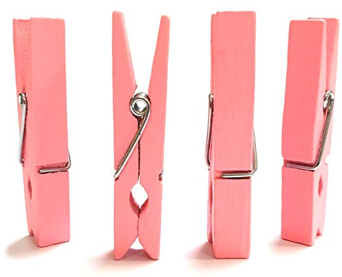 OWLBOOK Wäscheklammern Holz Klein in Rosa - 4,5 x 1,0 x 0,5 cm - zur Deko und zum Basteln und Aufhängen von Adventskalendern zum selber Befüllen