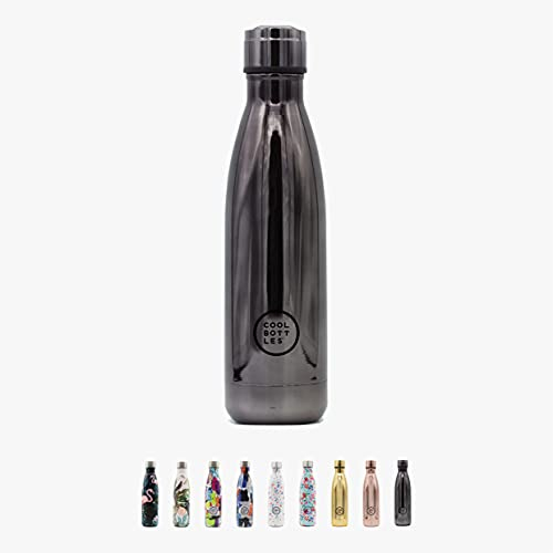 Cool Bottles - Botella de Agua de Acero Inoxidable - 500 ml - Chrome Graphite - 26,5 x 7 cm - Botella Térmica Hermética - Bebidas frías 24 horas y calientes 12 horas - Doble Pared - Libre de BPA