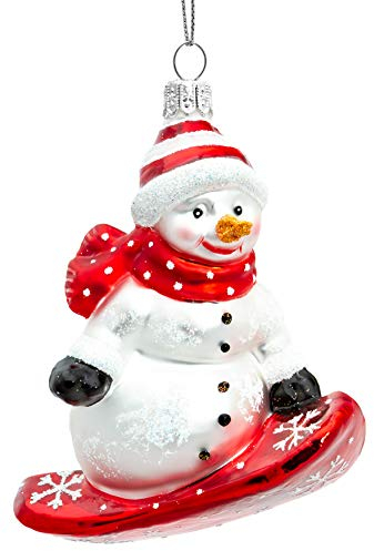 SIKORA Schneemann mit Snowboard besondere Weihnachtskugel Glas Christbaumschmuck Deko Figur Weihnachten Anhänger Ornament - Meisterstücke - BS714, Variante:auf dem Snowboard