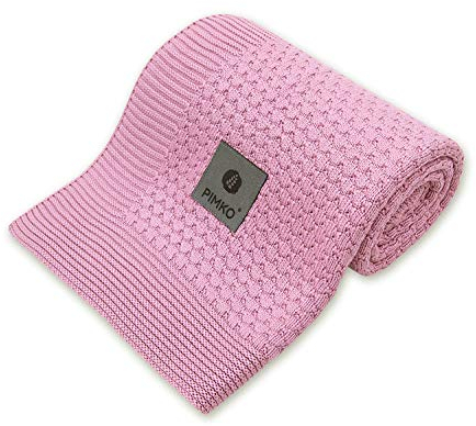 PIMKO 100% Bambus Babydecke Strickdecke Kuscheldecke für Jungen und Mädchen Schmusedecke super weich und kuschelig für Zuhause für Allergiker geeignet aus natürlicher Größe 80x100 cm (Sunset Pink)