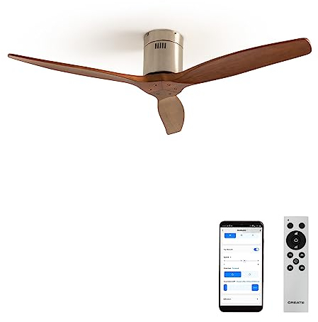 CREATE / WINDCALM/Ventilador de techo ABS níquel efecto aspas madera oscura con Wifi y mando / 40W, Silencioso, Ø132 cm, 6 velocidades, 3 temperaturas de luz, temporizador, función verano-invierno