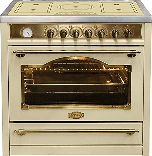 Kaiser Piano Cottura a Induzione HC 93655 IElfEm, Fornello Elettrico 90 cm/Empire Avorio, 5 Zone di Cottura, Forno Multifunzione 115 L Con Autopulizia