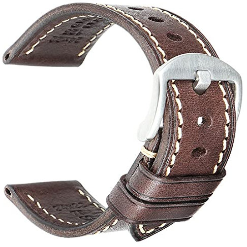 REZERO Handgefertigtes Echtleder-Uhrenarmband, Pflanzengegerbtes Leder, Ölgewachste Ersatzarmbänder 18mm 19mm 20mm 21mm 22mm 23mm 24mm 26mm für Herren, Damen