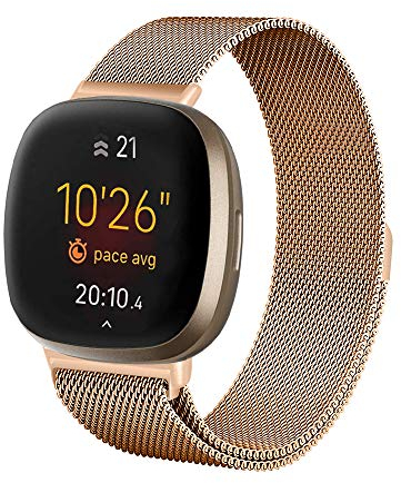 Moydolo Kompatibel mit Fitbit Versa 3 Armband Fitbit Sense Armband, Damen Herren Edelstahl Handgelenk Metall Ersatzband Armbänder Kompatibel für Fitbit Sense/Fitbit Versa 3, Klein, Roségold