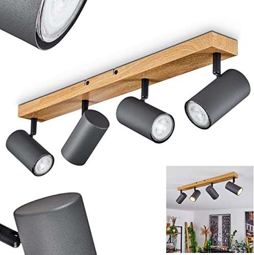 Deckenleuchte Javel, moderne Deckenlampe aus Metall in Holzoptik/Schwarz/Anthrazit, Spot mit verstellbaren Strahlern, 4-flammig, 4 x GU10, ohne Leuchtmittel