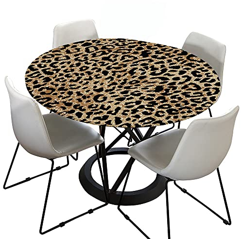 Morbuy Rund Tischdecke Elastisch, Leopardenmuster Rund Tischdecken Wasserdicht Lotuseffekt Abwaschbar Abwischbar Tischtuch für Dekoration Küchentisch Garten Outdoor (Durchmesser 130cm,Leoparden-Print)