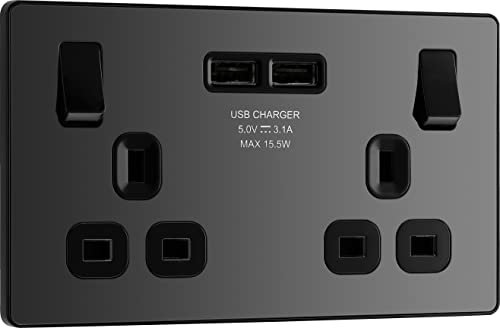 BG Electrical Evolve Double Switched Power Socket with 2 USB Charging Ports (3.1A)