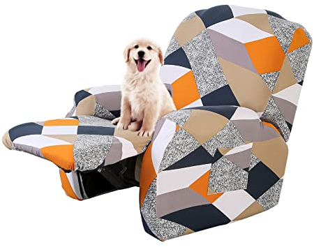 Lydevo Stretchhusse für Relaxsessel Stretch Sesselbezug Relaxsessel Sesselschoner für Relaxsessel 4-Teilig Set mit Seitentasche rutschfest Waschbar Recliner Cover,Orangen Geometrie
