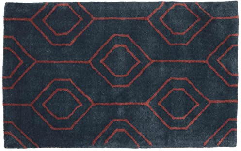 RUG PRINCE Teppich aus Schurwolle 90x150 Blau Durchgemustert Handarbeit Handtuft Modern 288