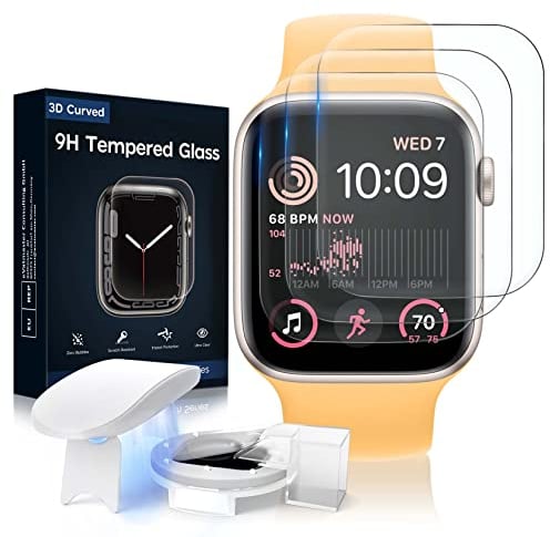 MOWEI 3 Pezzi Pellicola Vetro Protettiva per Apple Watch SE 6/5/4 44mm, Senza Bolle Trasparente HD Schermo Protettivo con Facile Kit D'Installazione per Apple Watch Series 4/5/6 SE 44mm 2022