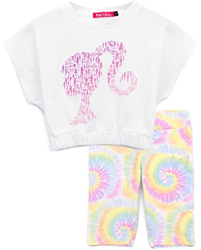 Barbie T-Shirt Cycle Shorts Set for Girls | Kids Logo with Tie Dye Colour Bottoms | Elasticated Top and Waistband