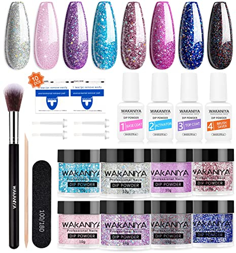 Dipping Powder Nails Set, 29Pcs Dip Pulver Nagel Starter Kit 8 Farben French Nagelpuder Set mit Aktivator Base Top Coat für Anfänger Dip Maniküre-Sets
