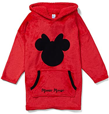 Disney Mädchen Bettdecke Kapuzenpullover Übergroße Fleece Minnie Mouse Rot Einheitsgröße