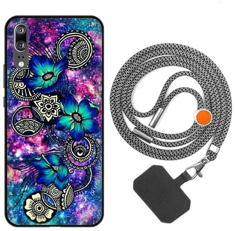 vingarshern Coque Compatible avec Huawei P20 Antichoc Silicone Bumper Case Étui de Protection Housse Coque avec Motif,Souple Coque avec Cordon Detachable,Mandala