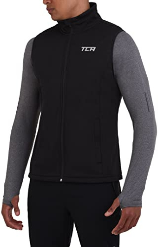 TCA Herren Flyweight winddichte Lauf- und Fahrradweste mit Reißverschlusstaschen - Schwarz, XXL