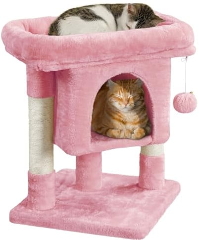 Yaheetech Tiragraffi Albero per Gatti con Posatoio Grande Graffiatoio per Gatti 40,5 x 40,5 x 59 cm Rosa