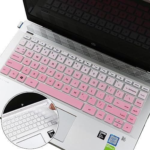 2Pcs Silicone Keyboard Cover for HP Pavilion x360 14 14M-BW 14M-BA 14-BF 14M-CF 14M-CD 14-DF 14M-DH 14T 14-DG 14-DK0002DX 14-CD0011NR 14t-DW000 14T-DH200 14-DF0023CL 14-DF0023CL (Gradient Pink+Clear)