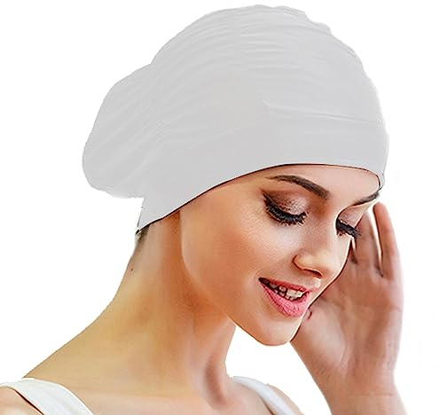Lin's Liliana Cuffia da nuoto per capelli lunghi – Cuffia da nuoto per donne e ragazze – Cuffia da bagno comoda vestibilità cappello da nuoto scalabile (bianco)