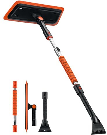 AstroAI 119CM Schneebesen und Abnehmbarer Eiskratzer Auto 2-in-1 mit Lackschonendem Silikonkopf für Autos, PKW, LKWs, SUVs, Orange