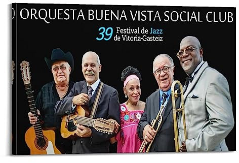 BLUDUG Buena-Vista-Social-Club-Film-Posterdruck, abstraktes Bauernhaus-Galerie, ästhetische Raumdekoration für Schlafzimmer, Badezimmer, Rahmenstil, 60 x 90 cm