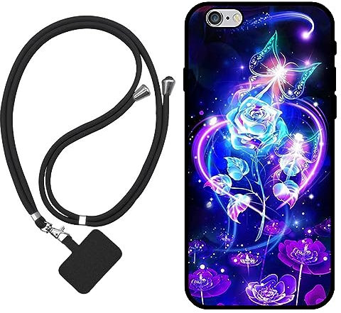 Sunrive Hülle Kompatibel mit iPhone 6 / 6S Case,matt Handyhülle Schutzhülle Etui Karikatur Muster TPU Backcover (Rosen,Schmetterling,Blume) +1x Universale Handykette MEHRWEG