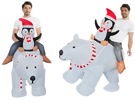 AkieBy Inflatable Penguin Riding Polar Bear Costume for Christmas Parade/Party