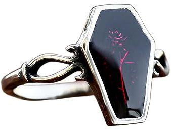 OAKKY Herren Edelstahl Retro Gotik Rosenblüte Sarg Ringe Punk Biker Halloween Ring Silber Größe 54 (17.2)