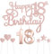 Personalised Happy 18th Birthday Cake Topper with Number 18 Birthday Candles Star Cupcake Toppers - Rose Gold Cake Decorations Set for Her Him - (Set 9)