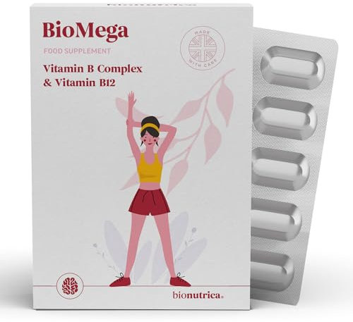 BioMega-Vitamin B Complex | Essential Vitamin B1,B2,B12,B6,B3,B5 | High Absorption | Reduce Tiredness & Fatigue | Boost Immunity & Energy | Non-GMO Ingredients-1 Month Supply