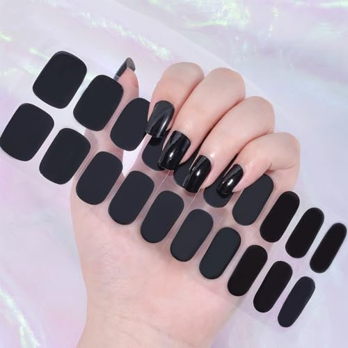 Semi Cured Gel Nails Strips Maggidea Second Generation 22 Stickers Nail Wraps Solid Black Colour Soft Self-Adhesive Gel Nail Stickers Salon-Quality Gel Nail Strips UV/LED Lamp Required (75-Black)