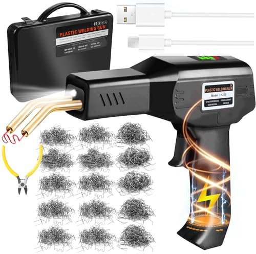 200W Plastic Welder Kit, 5000mAh USB Rechargeable Wireless Plastic Repair Kit with 1050 PCS Hot Staples, Portable Cordless Car Bumper Repair for Plastics Crack Repairs