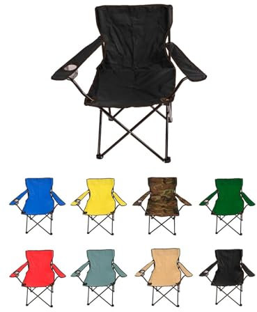 Jardin202 - Silla de Camping Plegable de Acero con Reposabrazos y Funda con Asas- 80x80x50 cm, Resistente al Agua - Ideal para Exterior | Unidad (Negra)