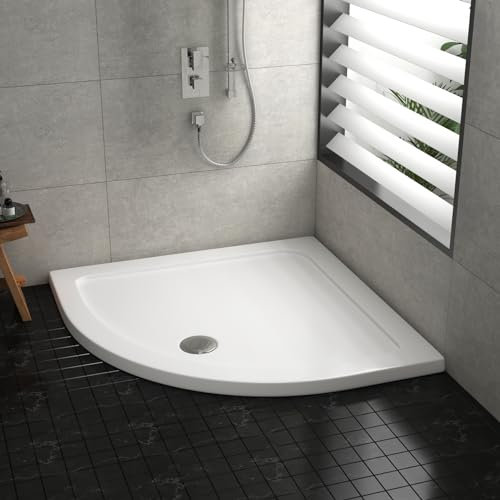 Shower Tray Quadrant Pearlstone 700 x 700mm Gloss White Slimline 40mm Stone Resin Base + 90mm Free Waste