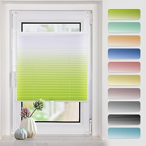 Plissee mit Farbverlauf 100x120cm(BxH) Grün-Weiß plissees klemmfix ohne Bohen Blickdicht Faltrollo Lichtdurchlässig Rollos für Fenster ohne Bohren