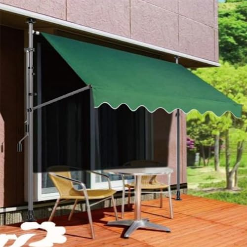 Markise Balkon Ohne Bohren, Klemmmarkise mit Handkurbel Balkon, Markisen 200/250/300/350/400cm Breit, UV-beständig & Höhenverstellbar, Sonnenschutz Wasserdicht ( Color : Dunkelgrün , Size : 400cm )