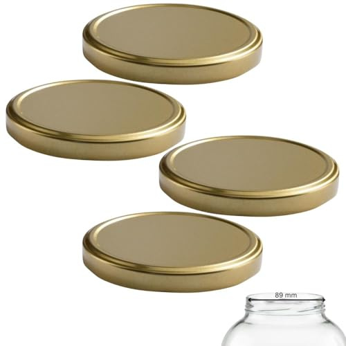 mikken 4 Deckel TO 100/10,3 cm für Einmachgläser Twist-Off Ersatzdeckel Schraubdeckel für grosse Gläser Farbe Gold