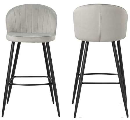 Wohnling 2er Set Barhocker Samt Grau Hocker mit Lehne, Küchenhocker Skandinavisch Stoff/Metall 110 kg, Design Barstuhl Tresenhocker, Bistrohocker Gepolstert