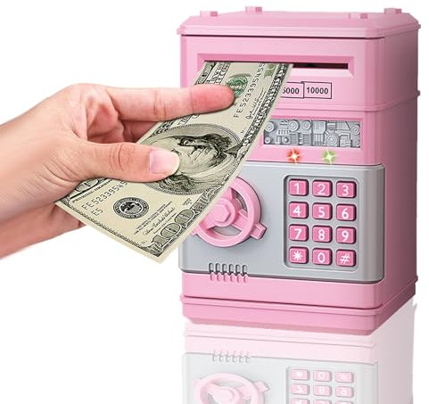 Elektronisches Sparschwein Kinder, Geldbank mit Passwort, Elektronisches Spardose, Automatische Papiergeld-Scroll Sparschwein, Geldtresor, ATM Saving Bank, Geburtstagsgeschenk für Mädchen Junge-Rosa